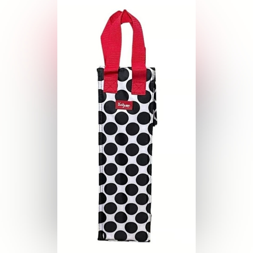 Thirty-One Polka Dot Insulated Wine Tote ■ Black & White with Red Handle